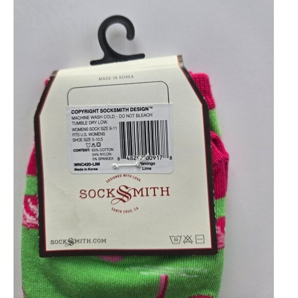 Socksmith Women's Graphic Cotton Crew Socks Green Pink Flamingos - Picture 4 of 4